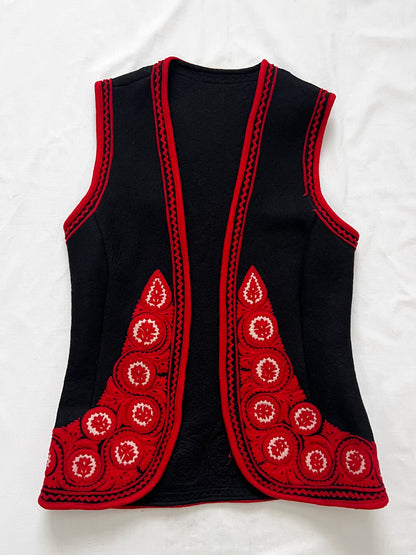 Hungarian felted black, red and white vest, Size XS-S