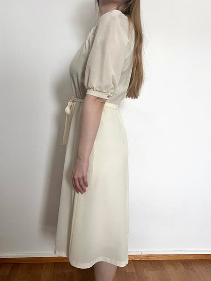 70s white lace detail dress, Size S