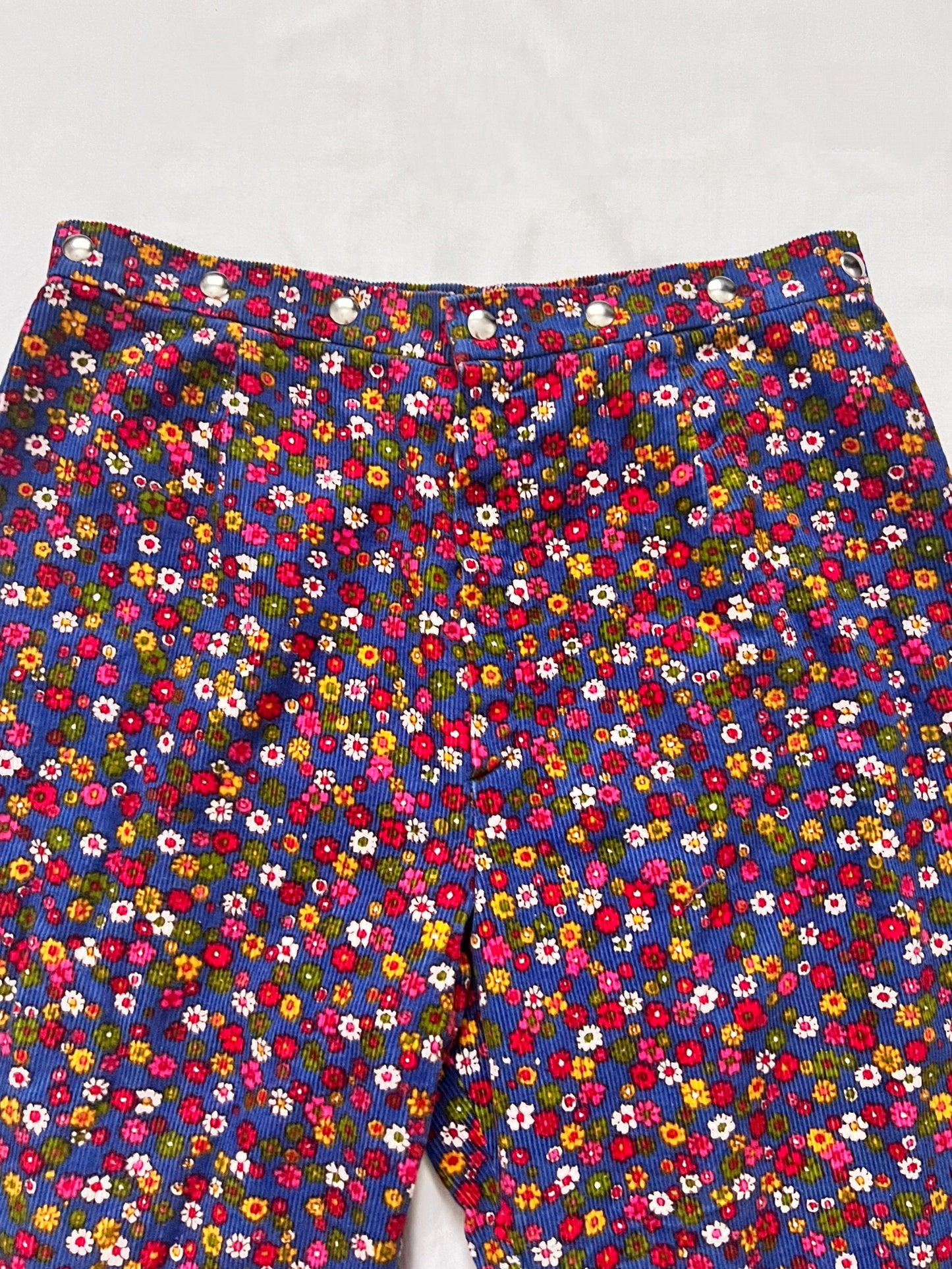 70s floral ribbed wide leg pants, Size XS