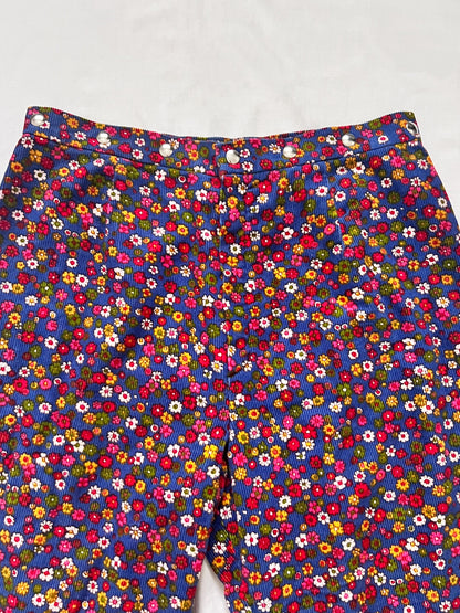 70s floral ribbed wide leg pants, Size XS