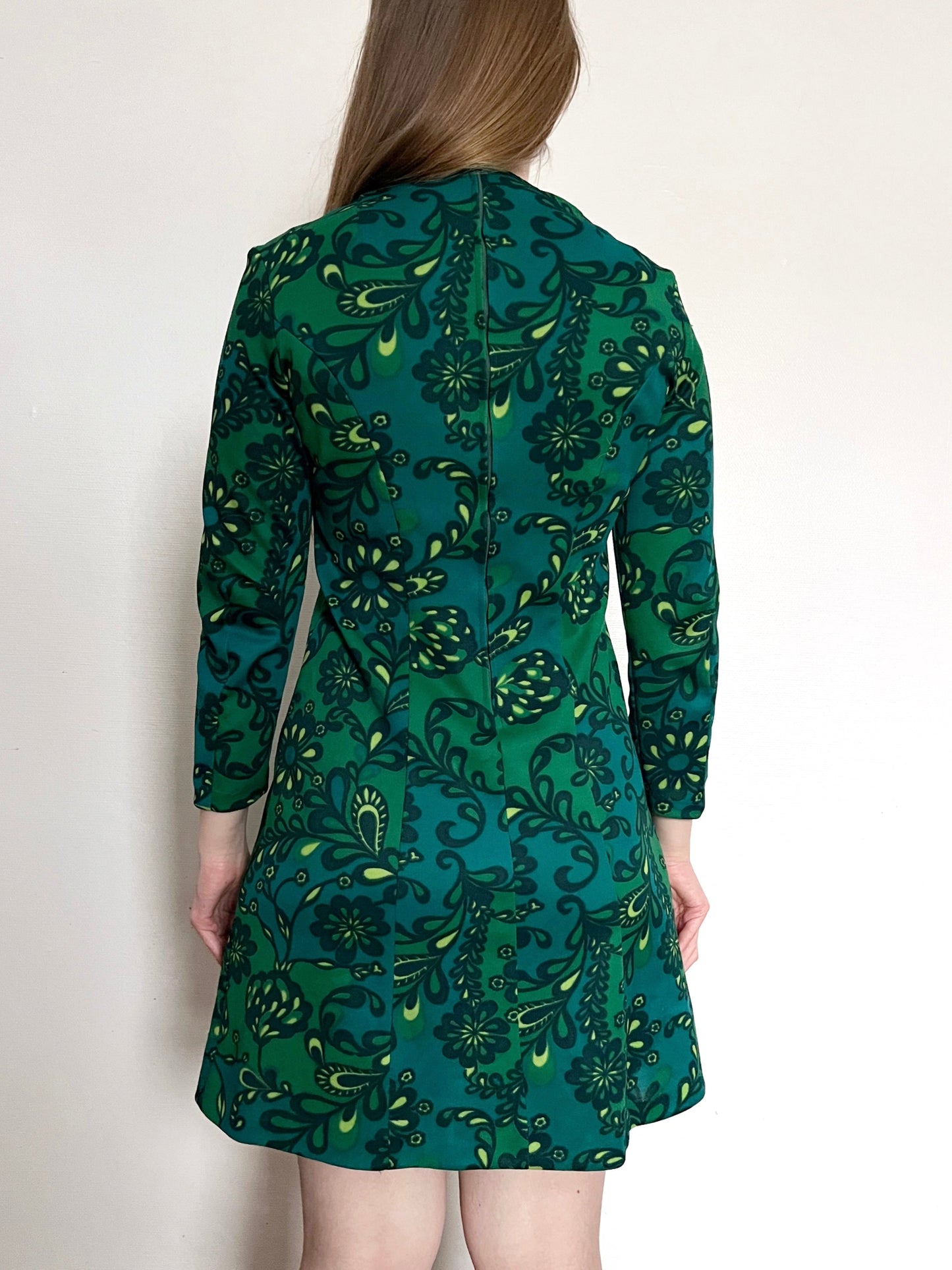 60s green flower dress, Size S