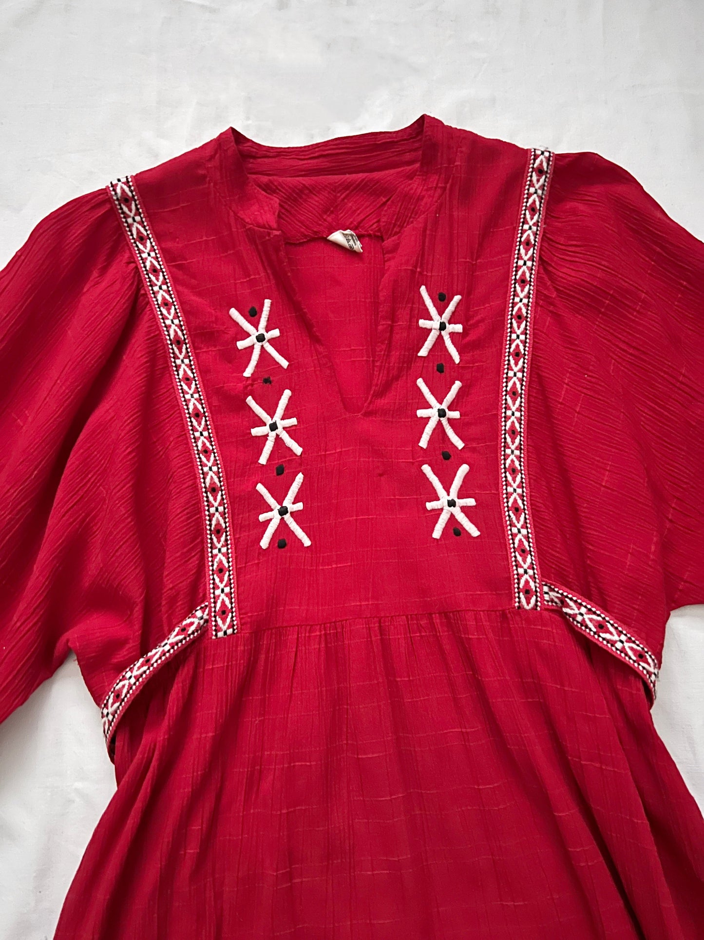 70s red bohemian dress, Size XS-S