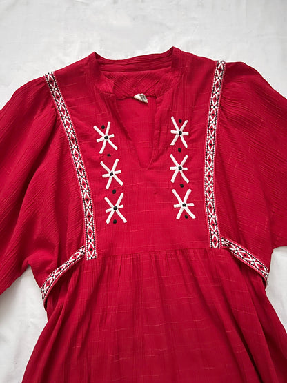 70s red bohemian dress, Size XS-S