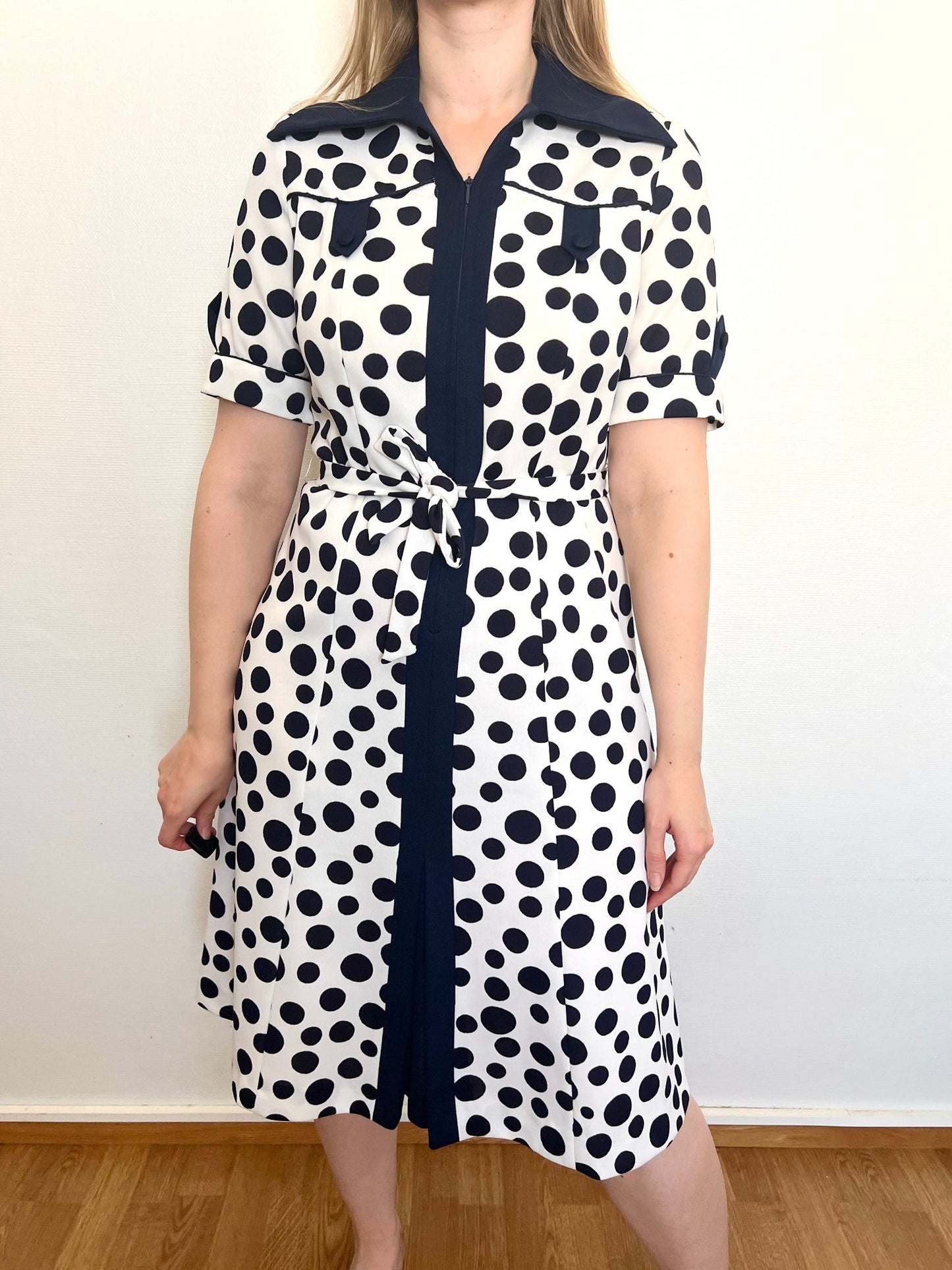 A vintage 60s/70s polka dot midi dress