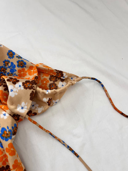 70s beige floral dress, Size M