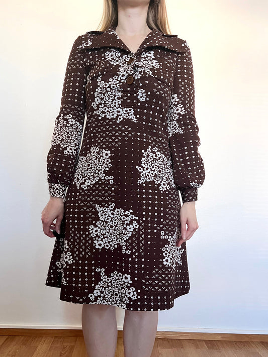 70s brown and white dress, Size S