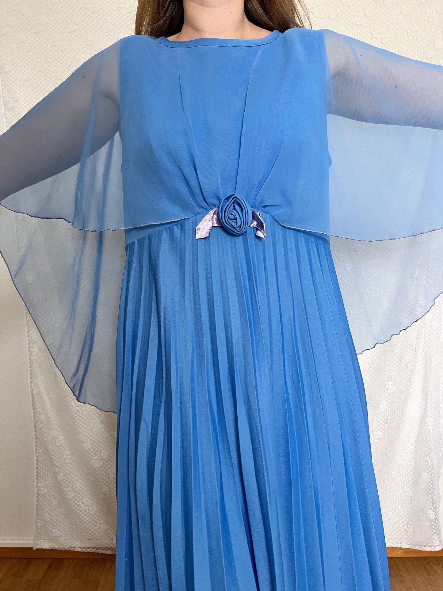 70s blue cape dress, Size L