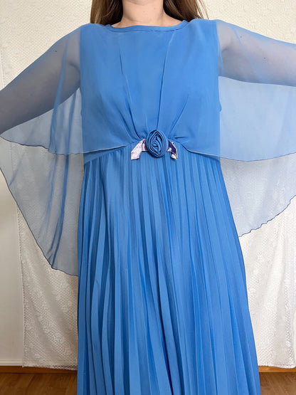 70s blue cape dress, Size L