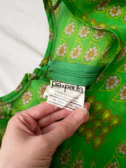 70s green flutter sleeves t-shirt, Size XS