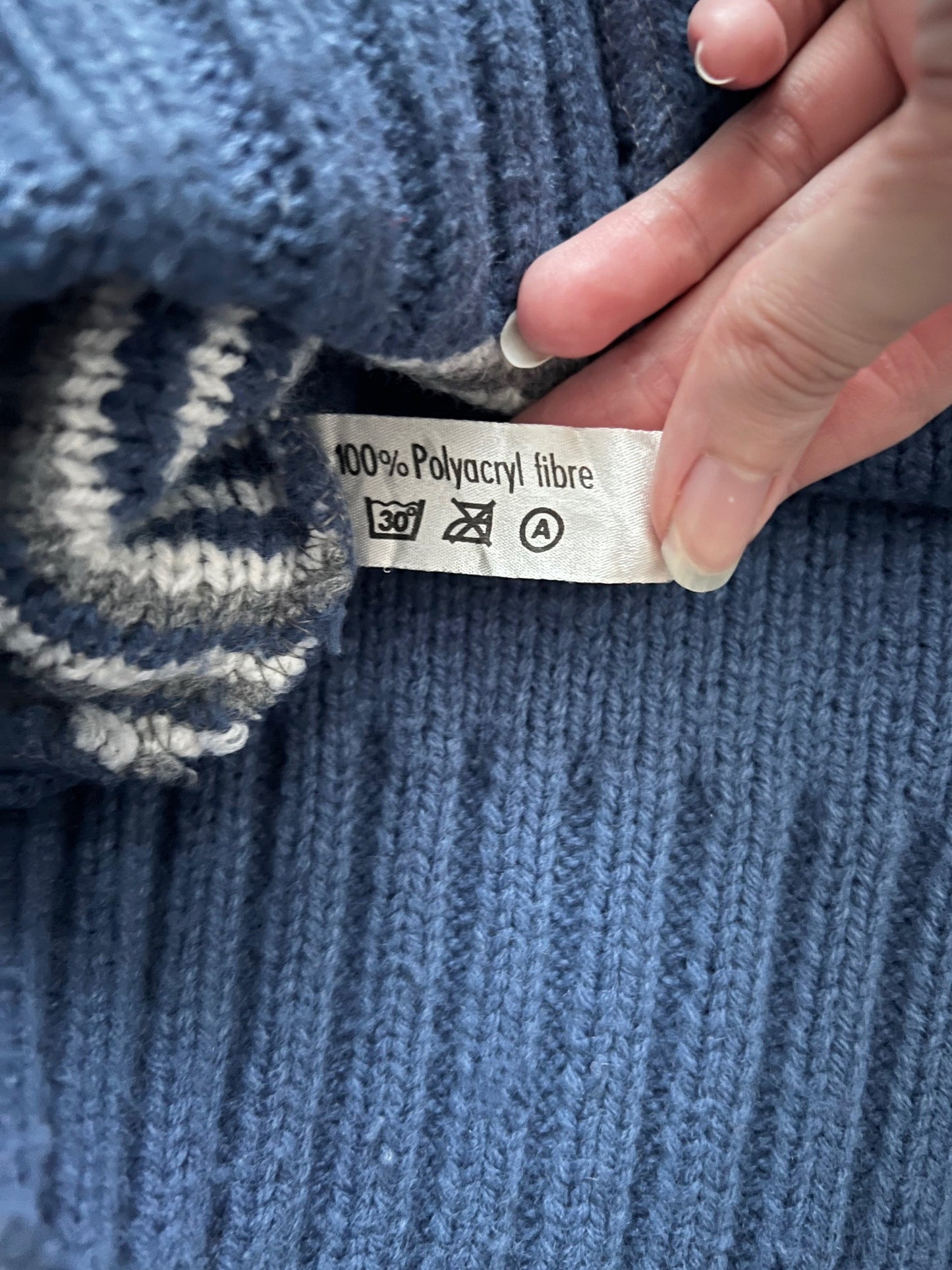 70s blue and white cardigan, Size M-L