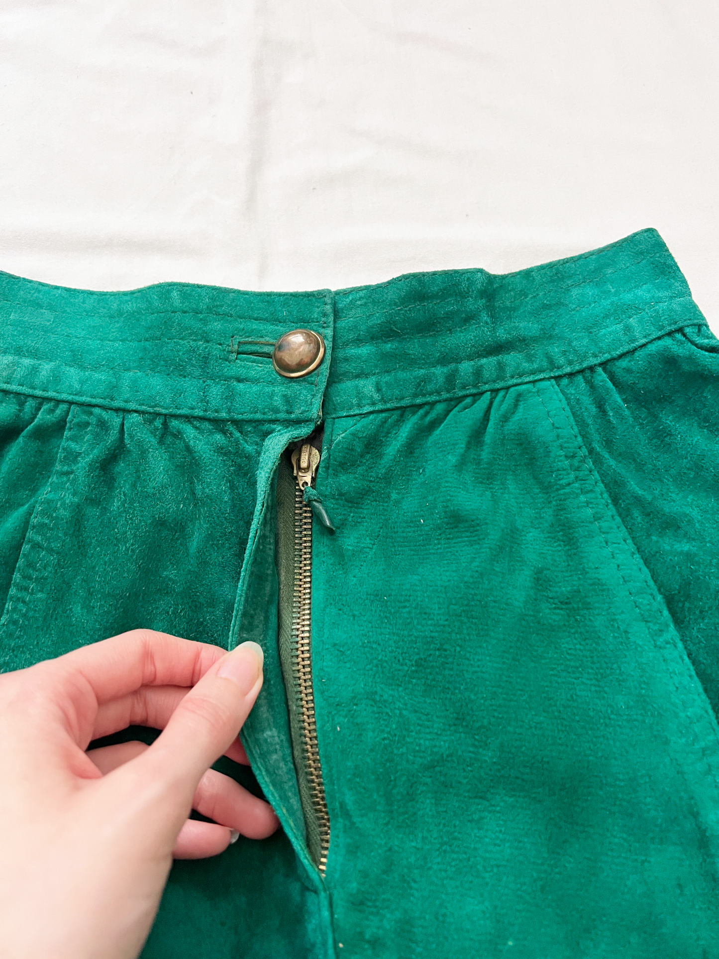 60s emerald green velvet mini skirt, Size XS