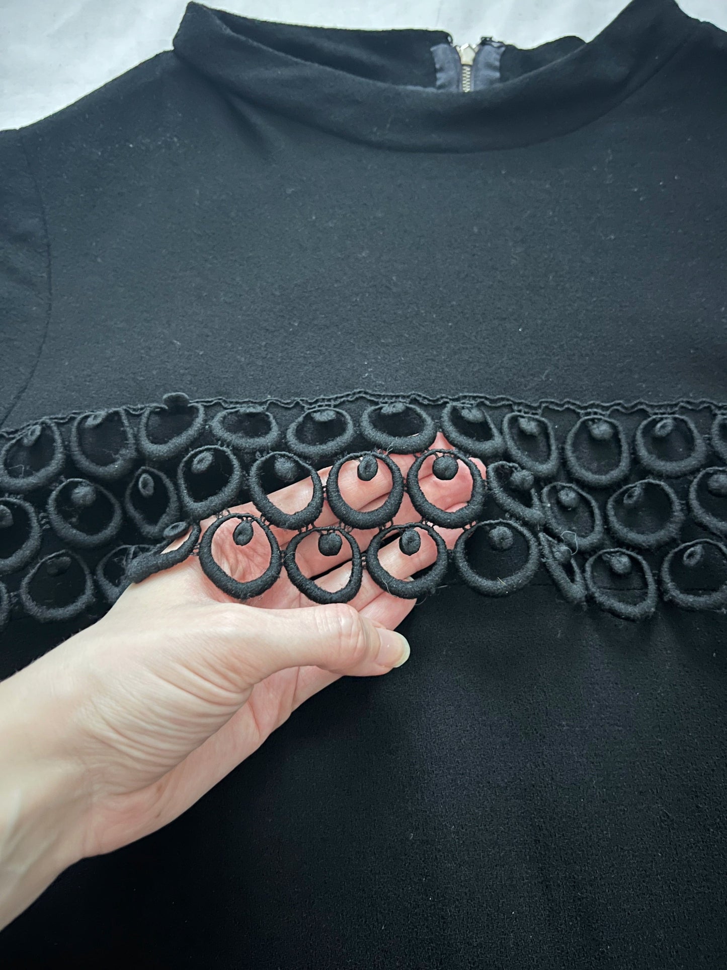 60s black round trim dress, Size S