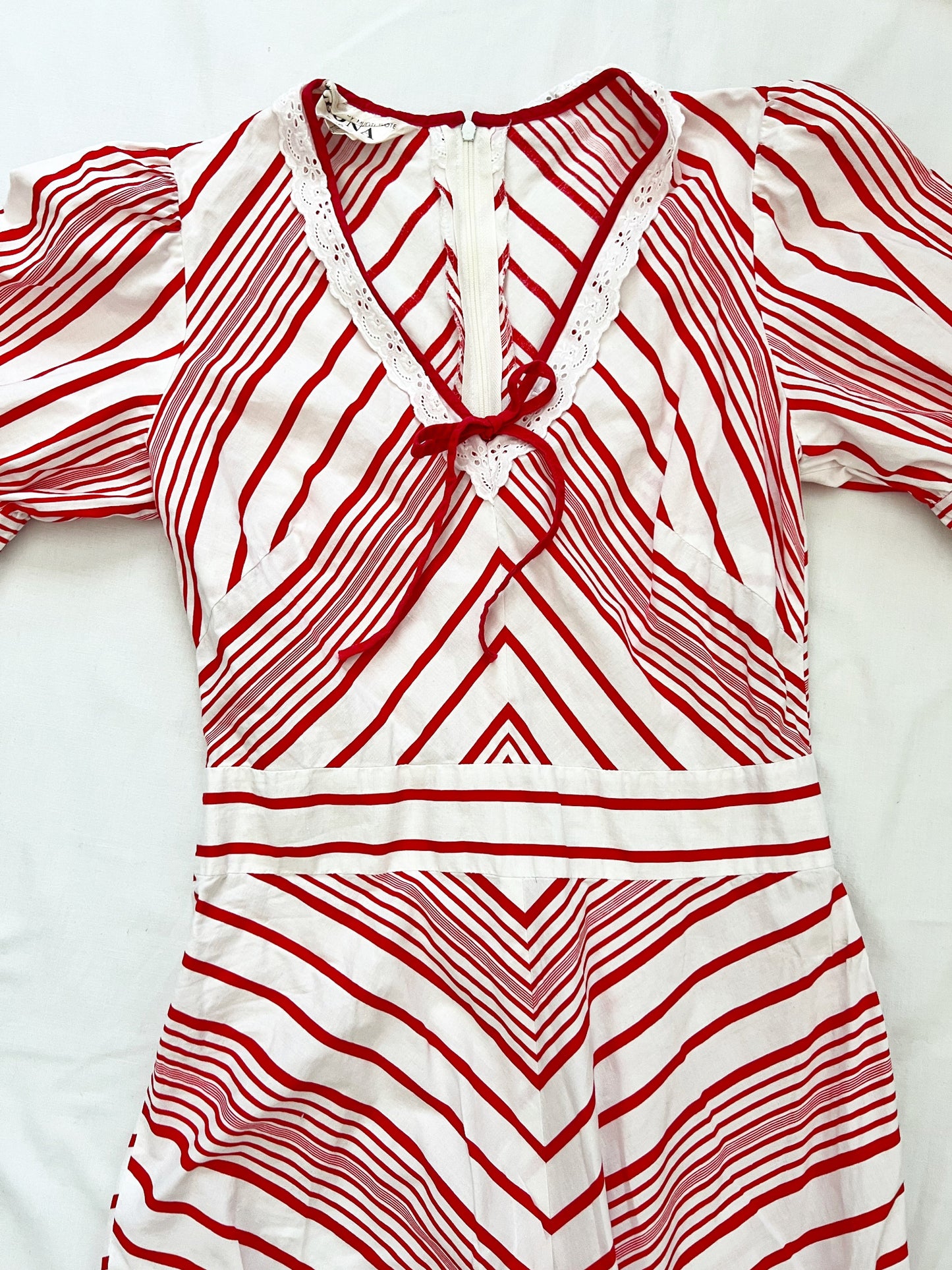 70s cotton red and white stripes maxi dress, Size XS-S
