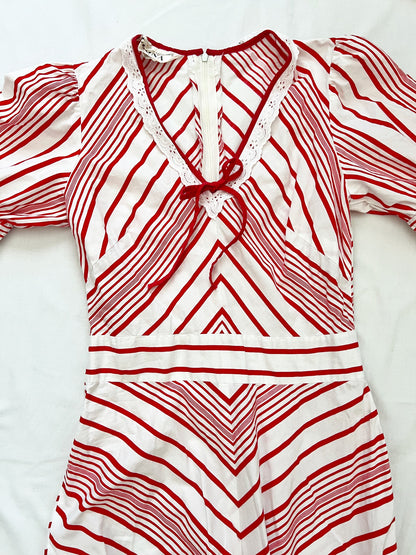 70s cotton red and white stripes maxi dress, Size XS-S