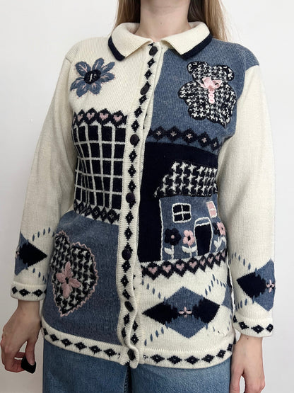 90s patchwork cardigan, Size S-M