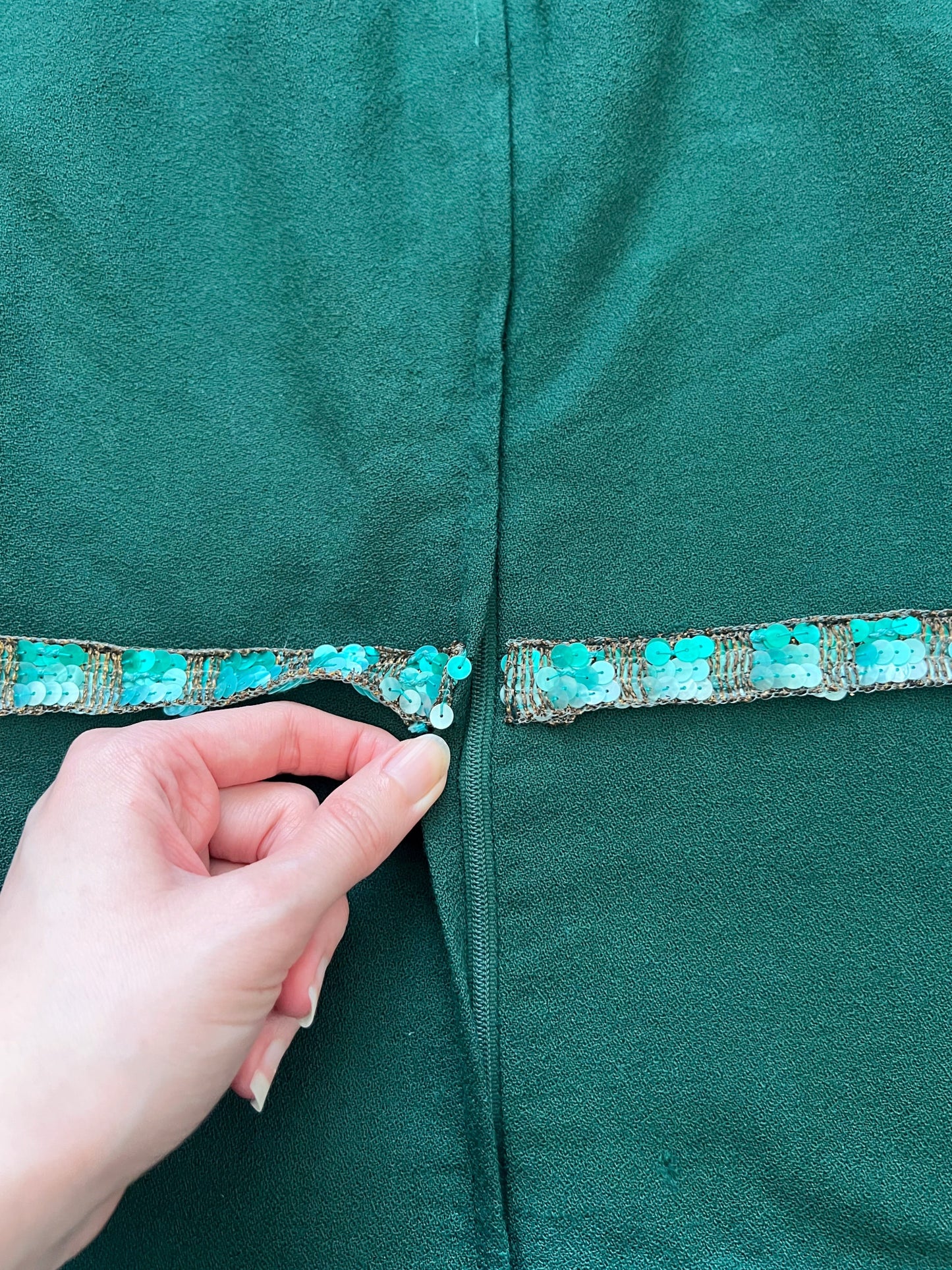 70s green flared sleeves dress, Size S