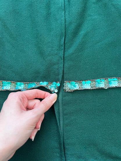 70s green flared sleeves dress, Size S