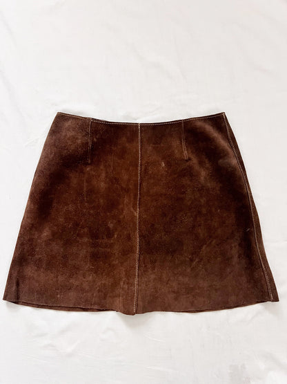 70s brown suede lace up skirt, Size XS
