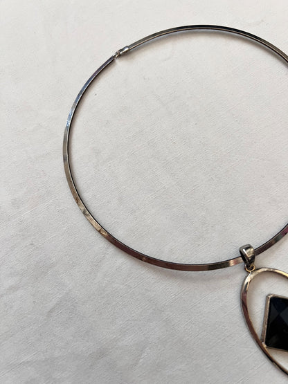 70s black stone choker necklace