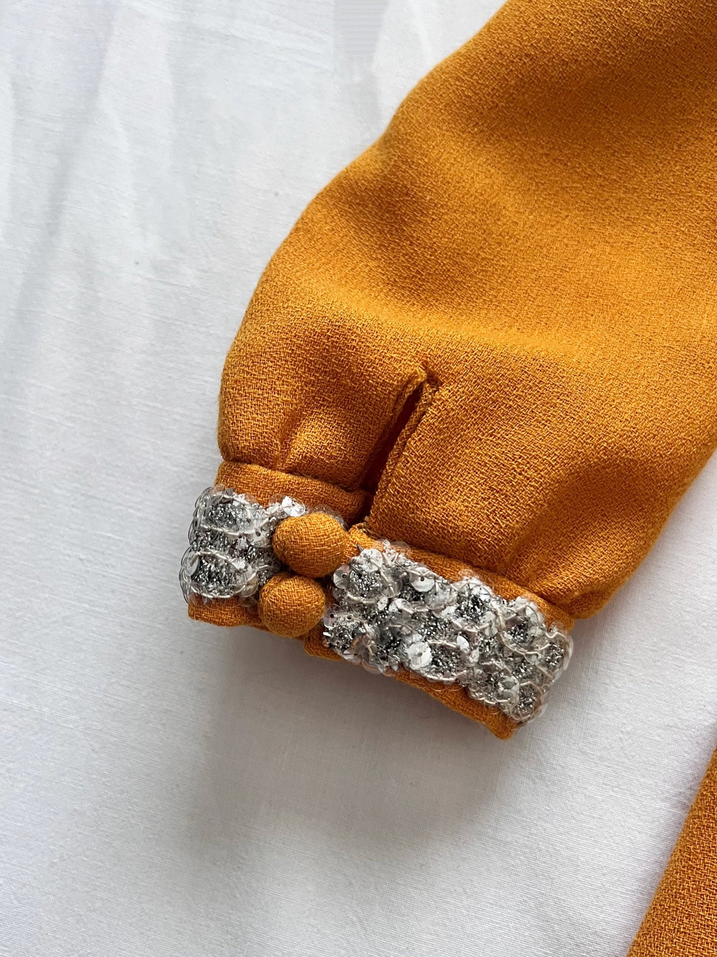 60s mustard yellow and silver mini dress, Size XS-S