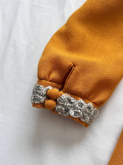 60s mustard yellow and silver mini dress, Size XS-S