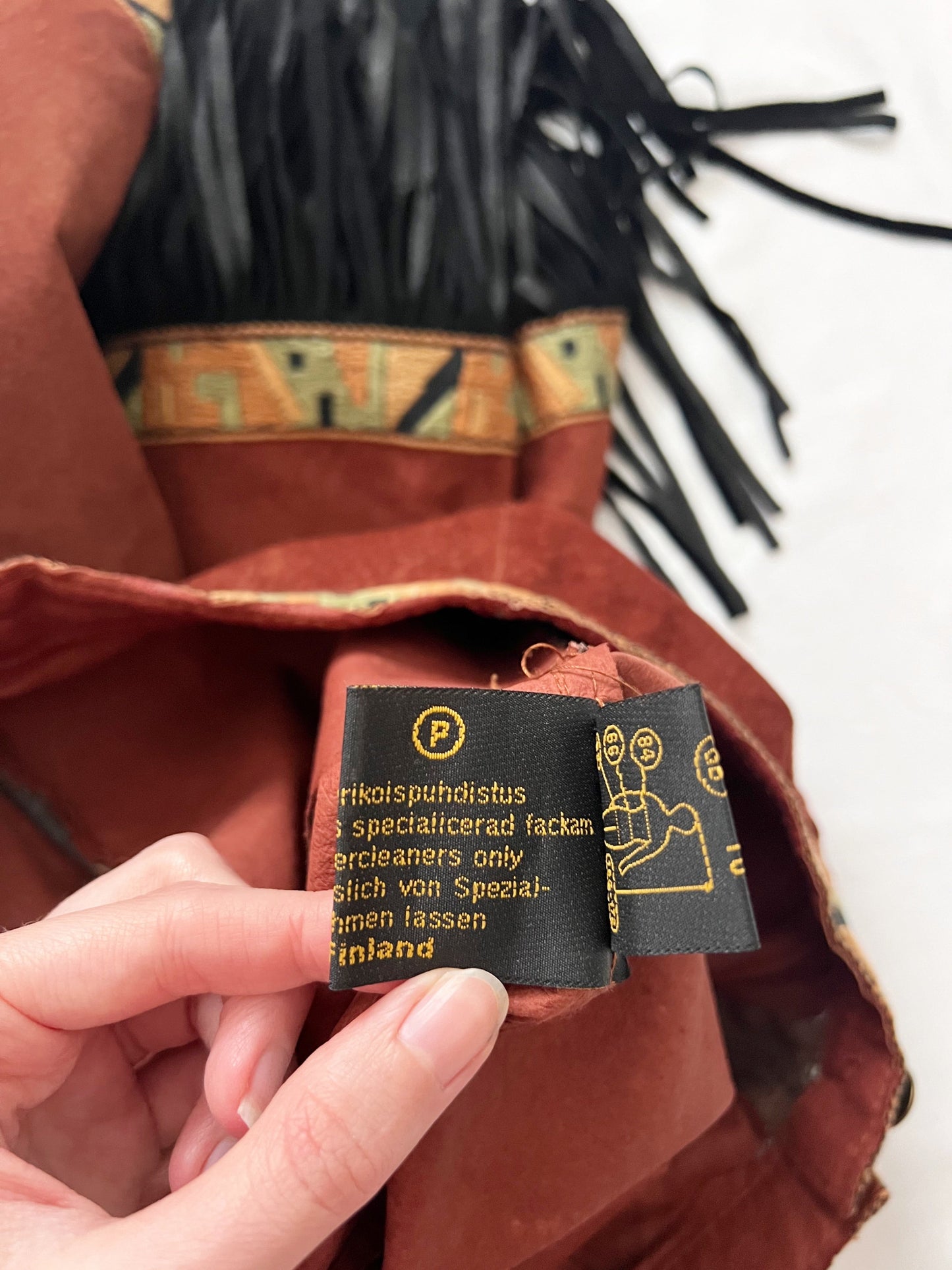 70s suede fringe skirt, Size S