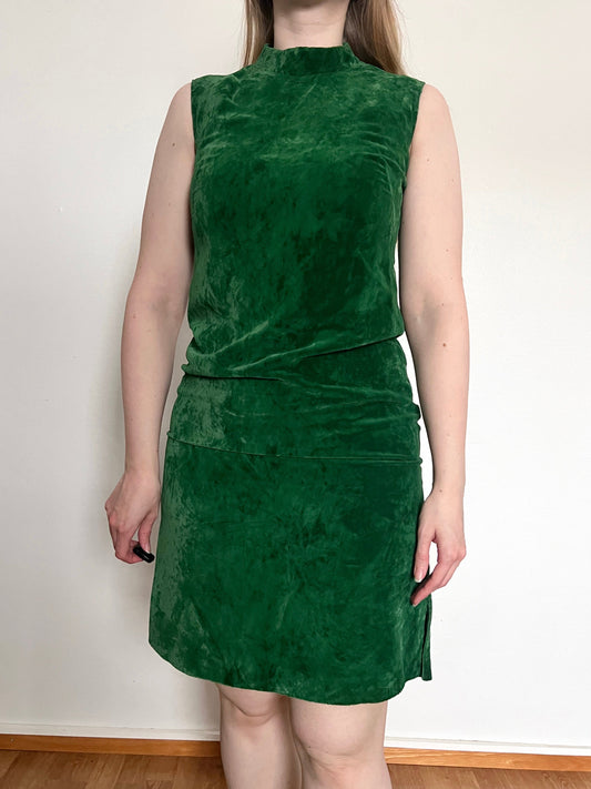60s green velvet dress, Size S