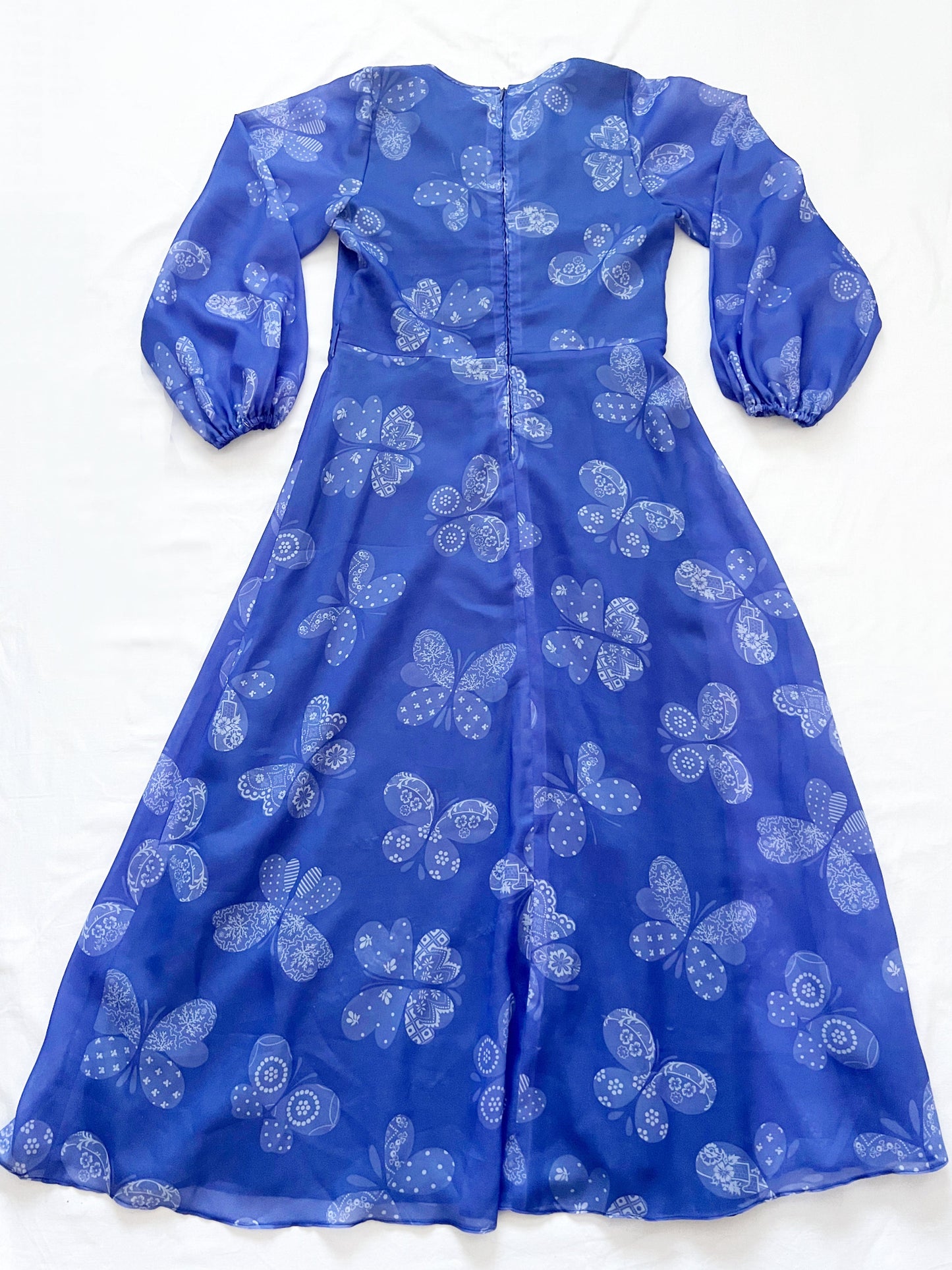 60s blue butterfly dress, Size M-L