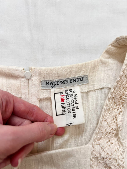 70s cream lace and flower dress, Size L