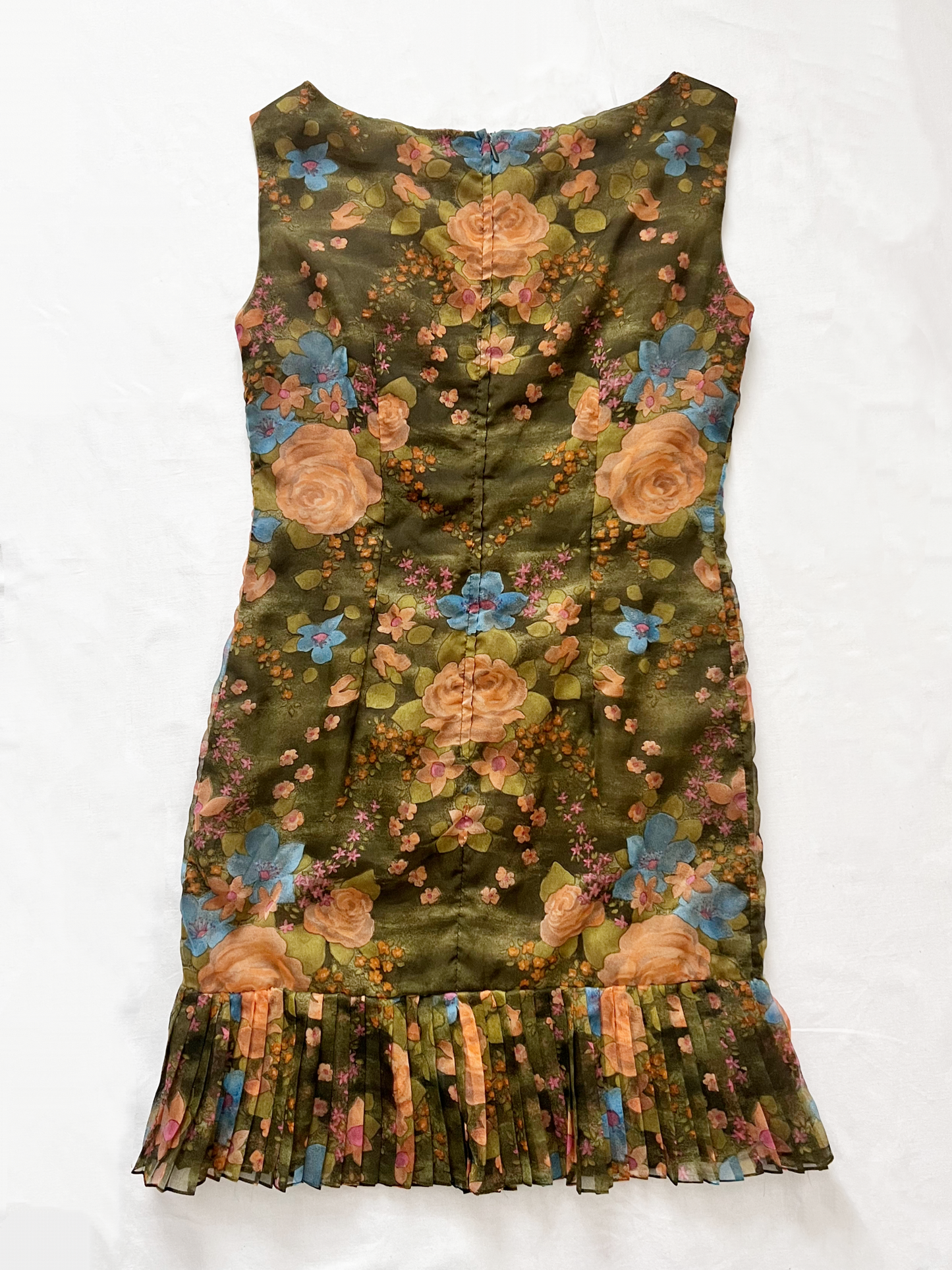 60s green floral dress, Size XS-S