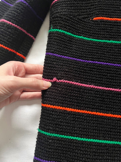 70s black & colorful striped knitted dress, Size S
