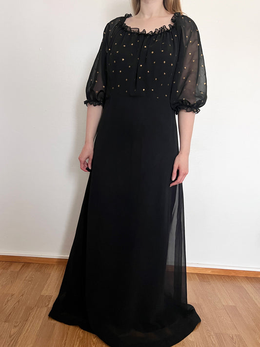 70s black and gold stars gown, Size L