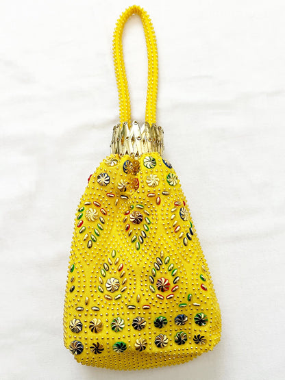 Yellow beaded purse