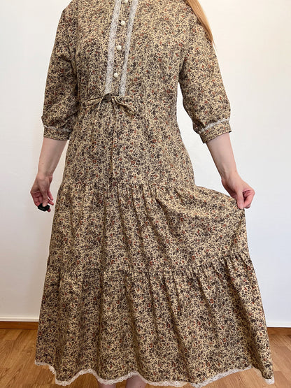 70s beige floral dress, Size XS-S