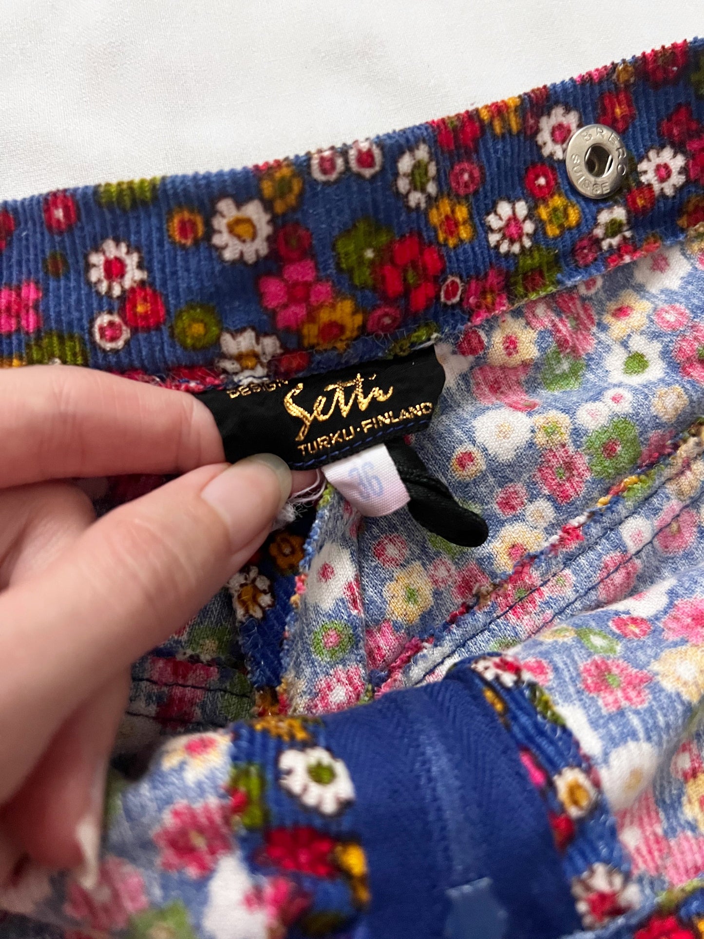 70s floral ribbed wide leg pants, Size XS