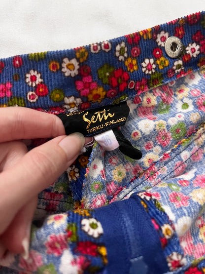 70s floral ribbed wide leg pants, Size XS