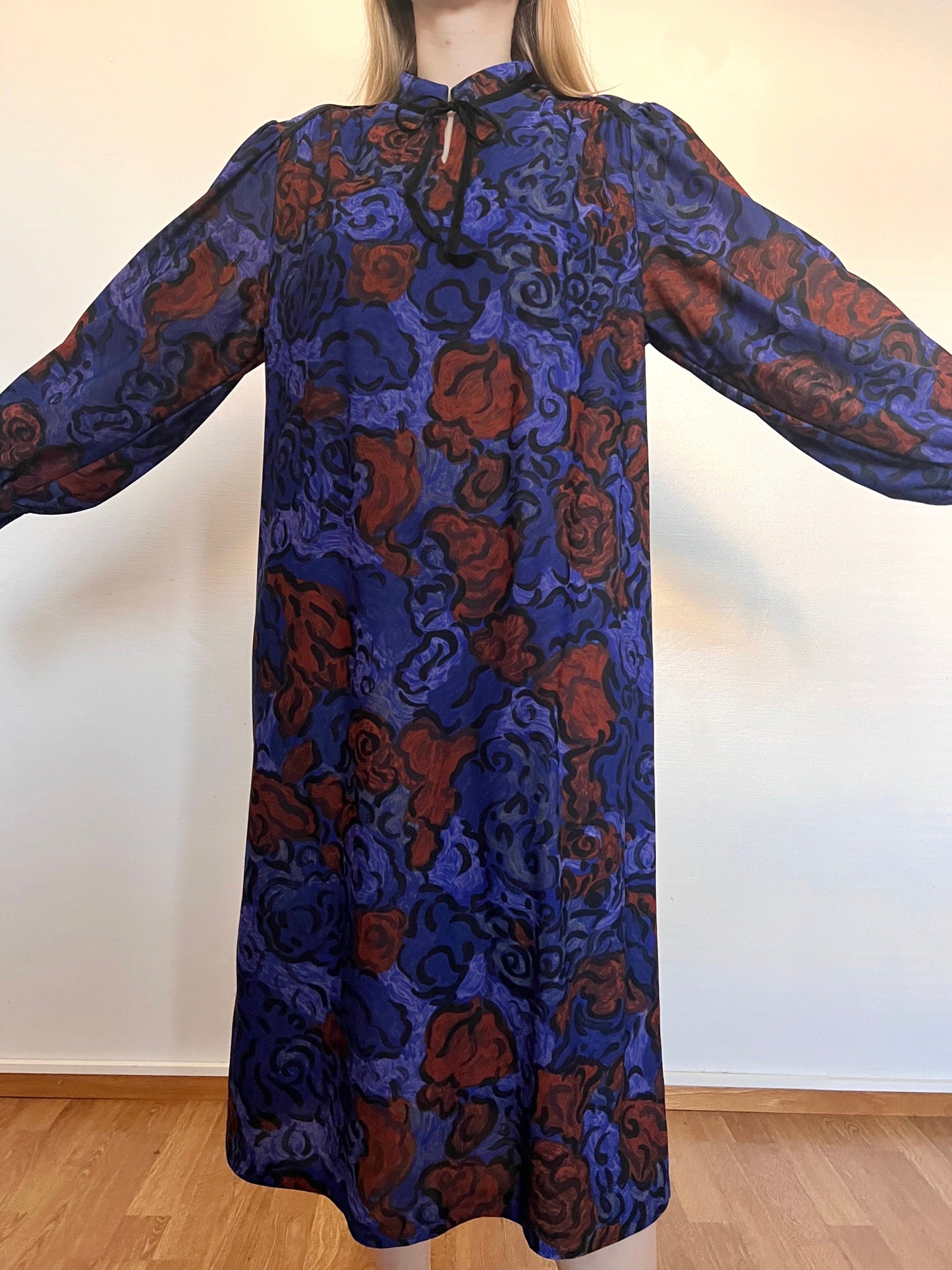 80s bold floral pattern dress, Size L-XL