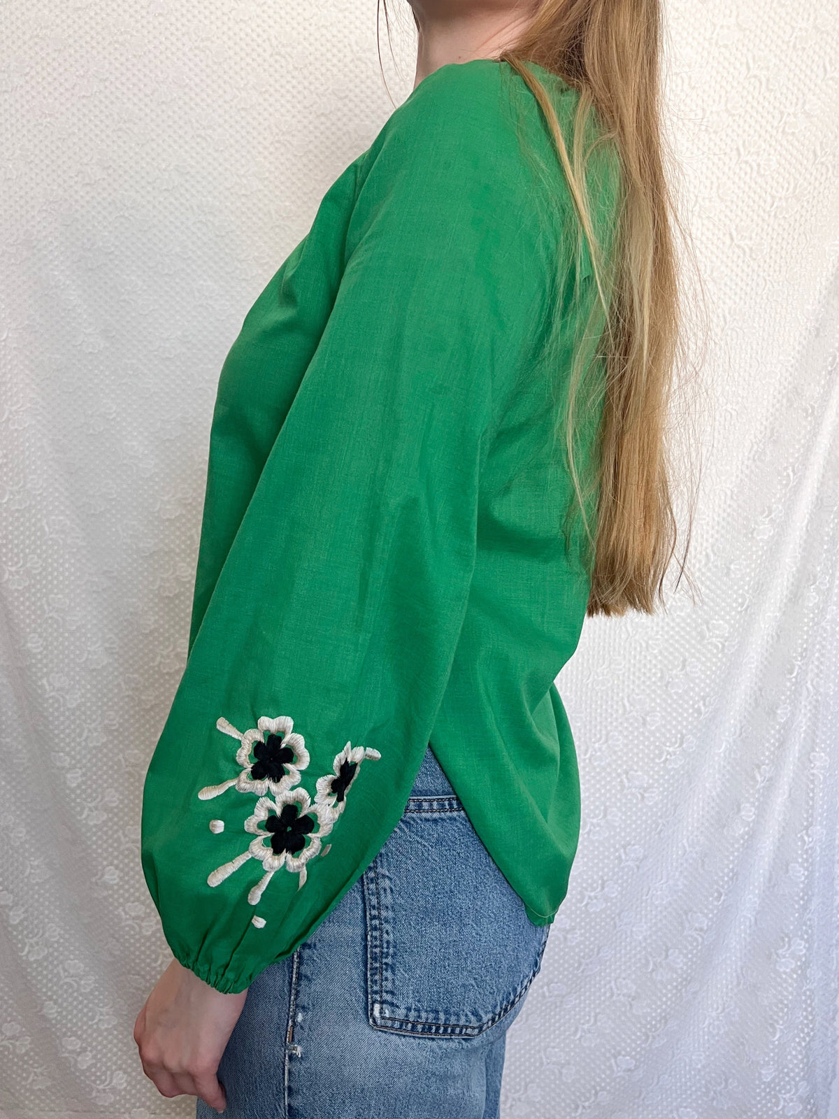 70s green and floral blouse, Size M