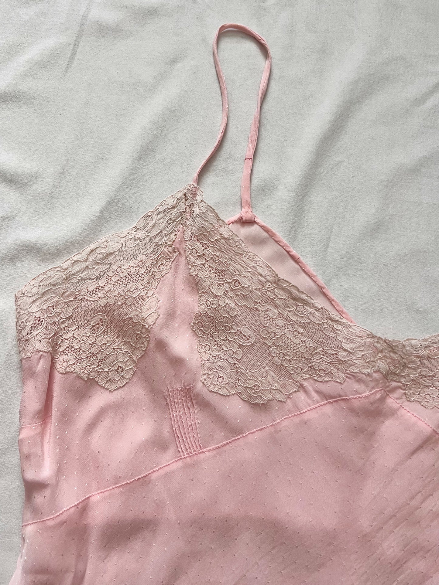 40s pink floral lace nightgown, Size L