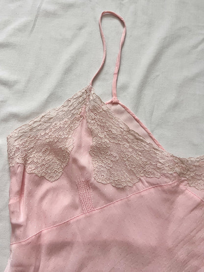 40s pink floral lace nightgown, Size L