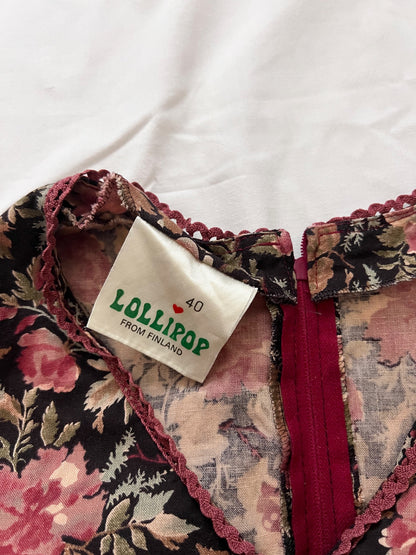 70s floral and burgandy dress, Size M