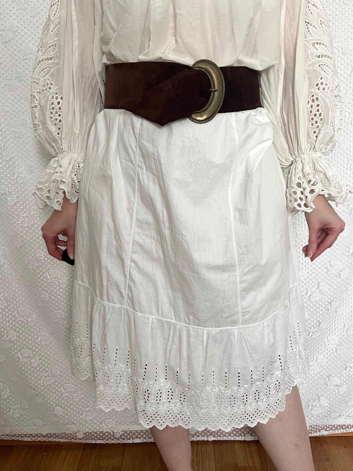 Antique white cotton midi skirt, Size S-M