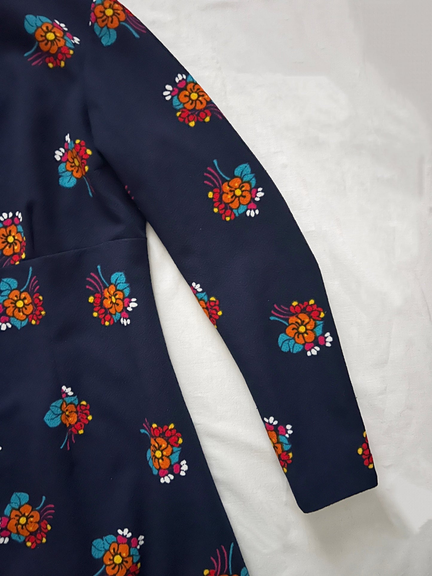 60s blue flower dress, Size M