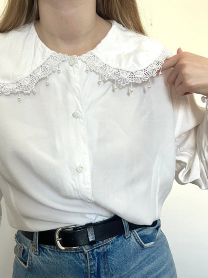 White pearl blouse, Size L