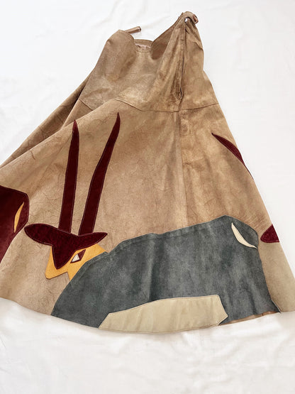 70s animal motif suede skirt, Size XS