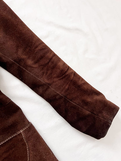 70s dark brown suede jacket, Size XS