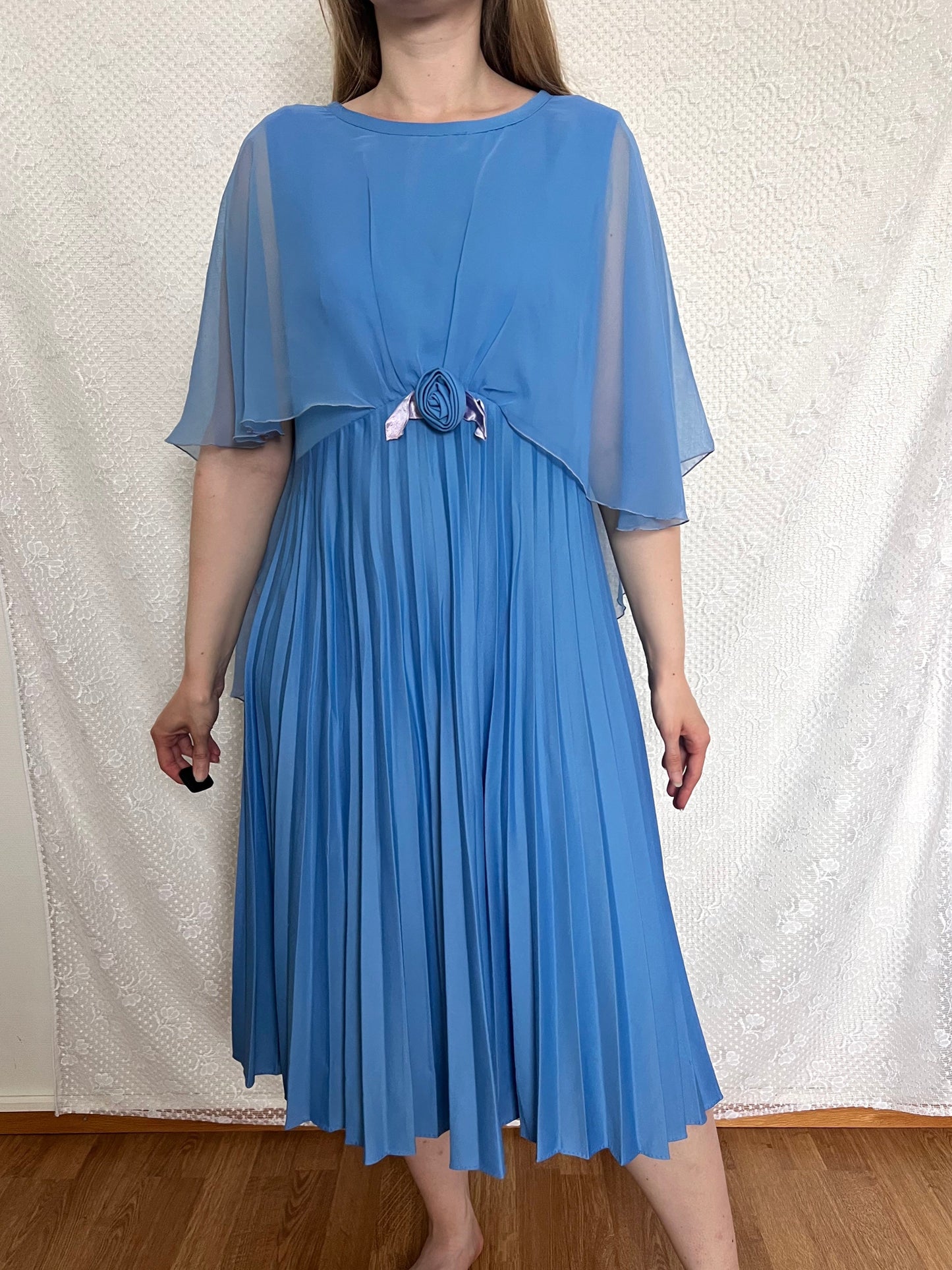 70s blue cape dress, Size L
