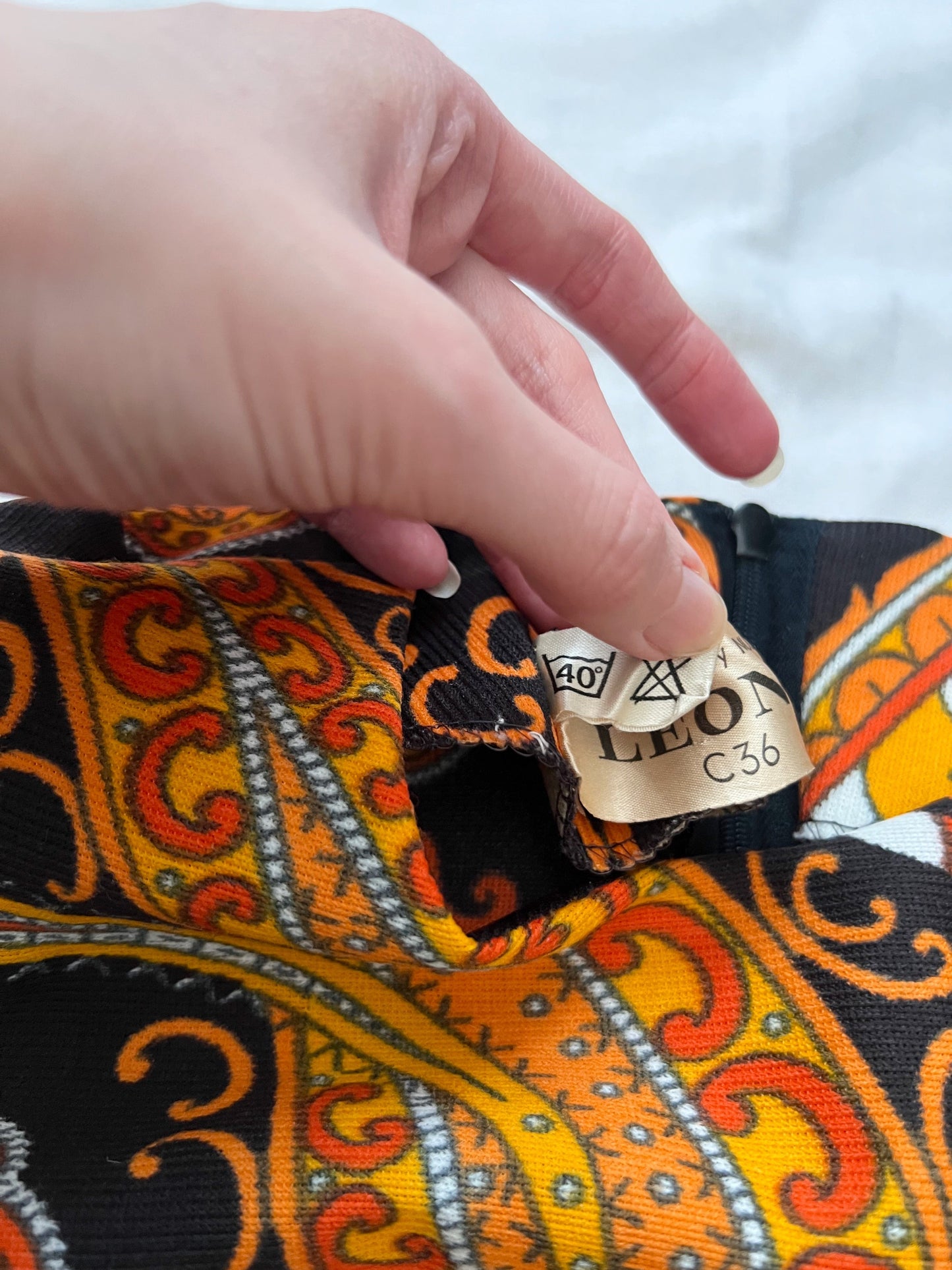 70s paisley pattern and wide sleeves dress, Size S