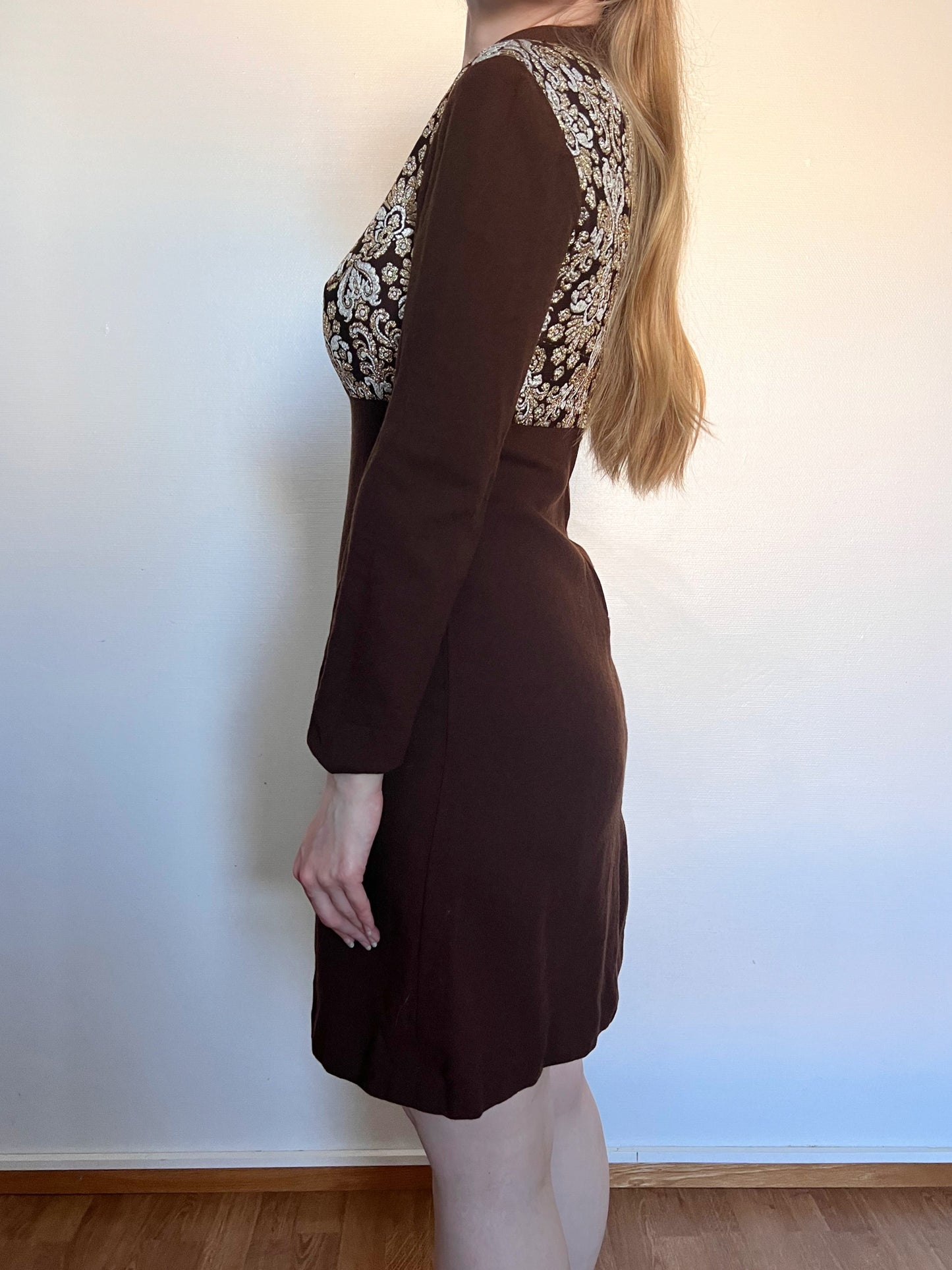 60s gold, silver and brown dress, Size S