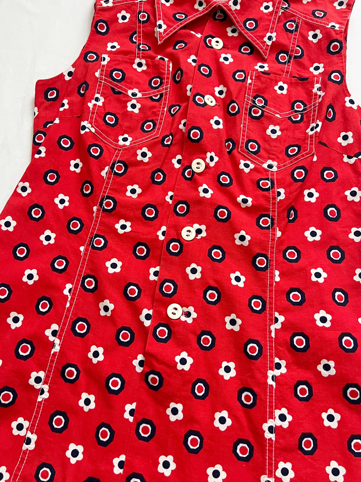 60s red flower mini dress, Size M